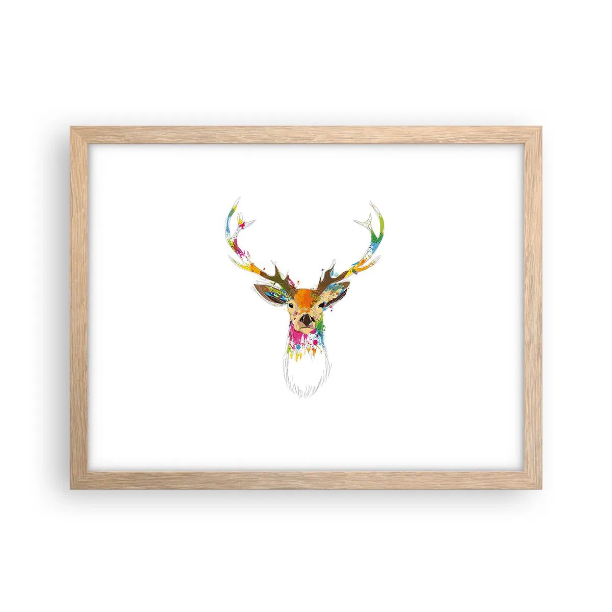 Plakát v rámu světlý dub - Líbezný jelínek vykoupaný v barvě - 40x30 cm