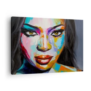 Obraz na plátně - Barevný portrét ženy s intenzivním pohledem - 70x50cm - Nejde odtrhnout oči - Moderní nástěnná dekorace do obývacího pokoje a ložnice ARTTOR