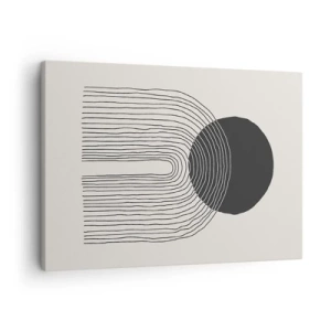 Obraz na plátně - Abstraktní vzor s čarami a černým kruhem na světlém pozadí - 70x50cm - Chvění a jistota - Moderní nástěnná dekorace do obývacího pokoje a ložnice ARTTOR