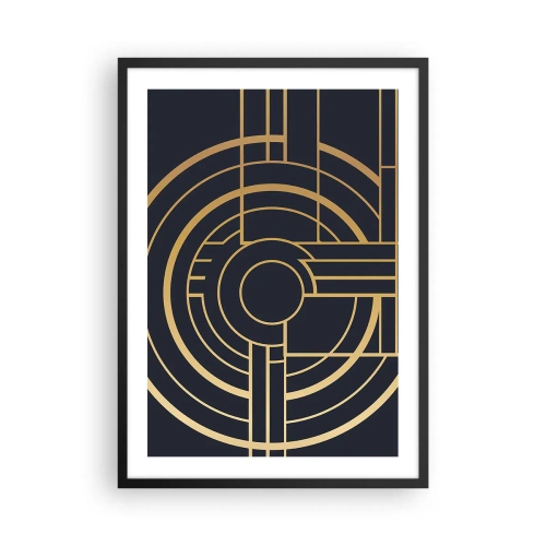Plakát v černém rámu - Geometrický vzor ve stylu Art Deco se zlatými prvky na tmavém pozadí - 50x70cm - Obraty události - Moderní nástěnná dekorace do obývacího pokoje a ložnice ARTTOR