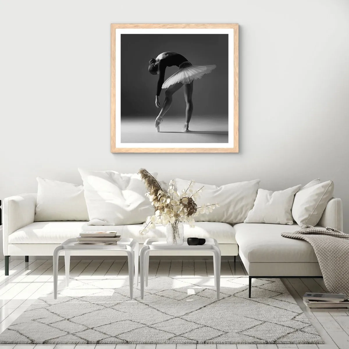 Plakát v rámu světlý dub - Bella ballerina - 40x40 cm