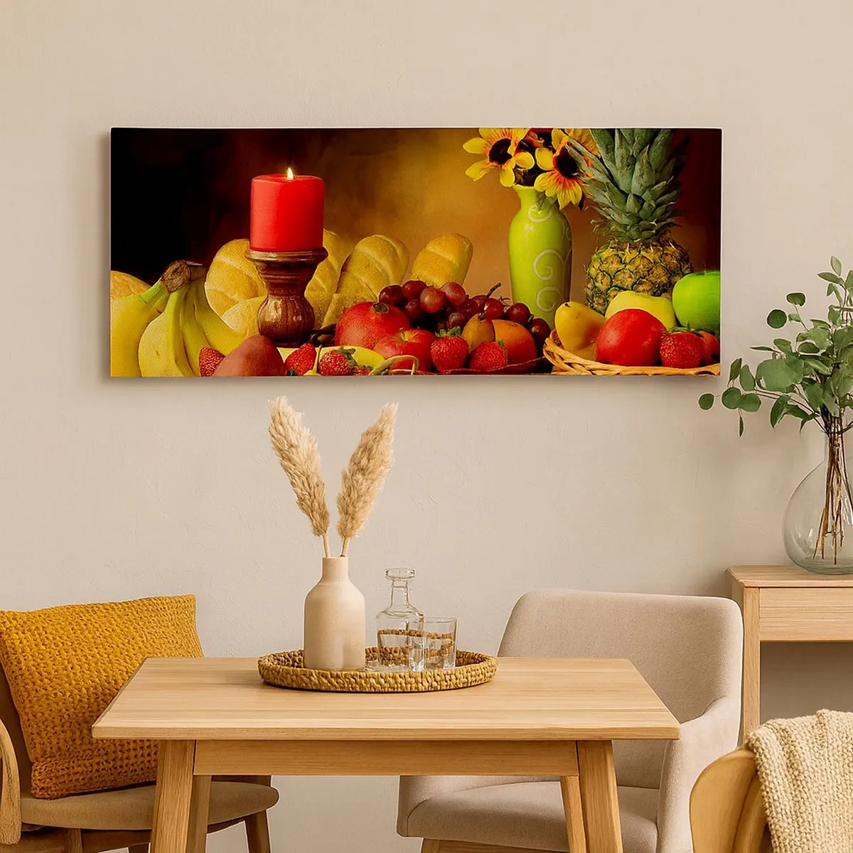 Obraz na plátně - Zátiší s pečivem a ovocem - 100x40 cm