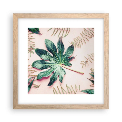 Plakát v rámu světlý dub - Studie zelené na růžovém pozadí - 30x30 cm