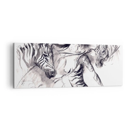 Obraz na plátně - Tančící se zebrami - 140x50 cm
