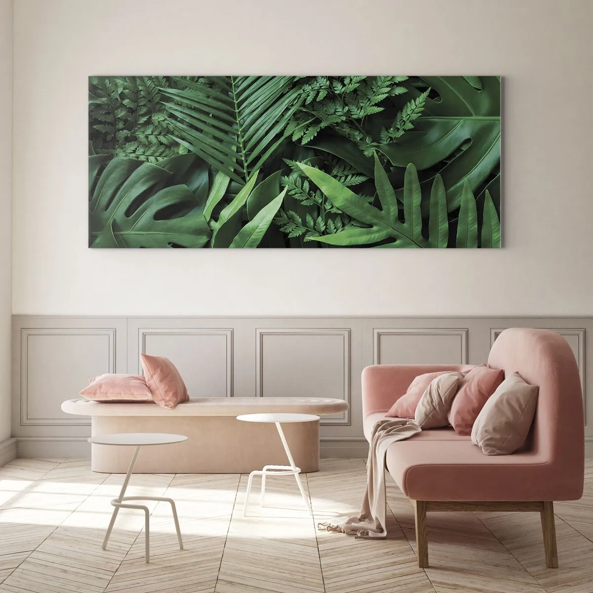 Obraz na skle - Objaté v zeleni - 120x50 cm