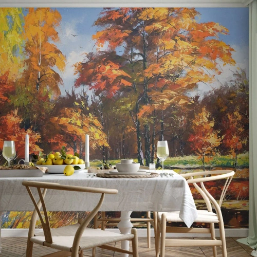 Fototapeta Premium Canvas - Krajinka ve zlaté a hnědé - Krajina, Les, Impresionismus - 250x175 cm