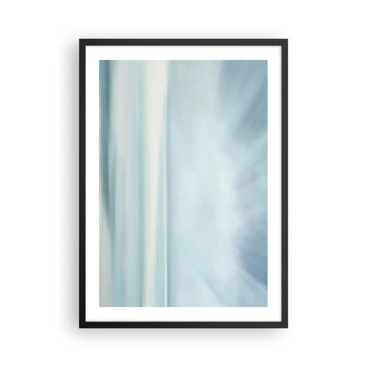 Plakát v černém rámu - Jemná abstrakce v odstínech modré a bílé - 50x70cm - Klid až kam oko sahá - Moderní nástěnná dekorace do obývacího pokoje a ložnice ARTTOR