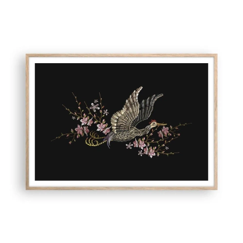 Plakát v rámu světlý dub - Exotický vyšívaný pták - 100x70 cm