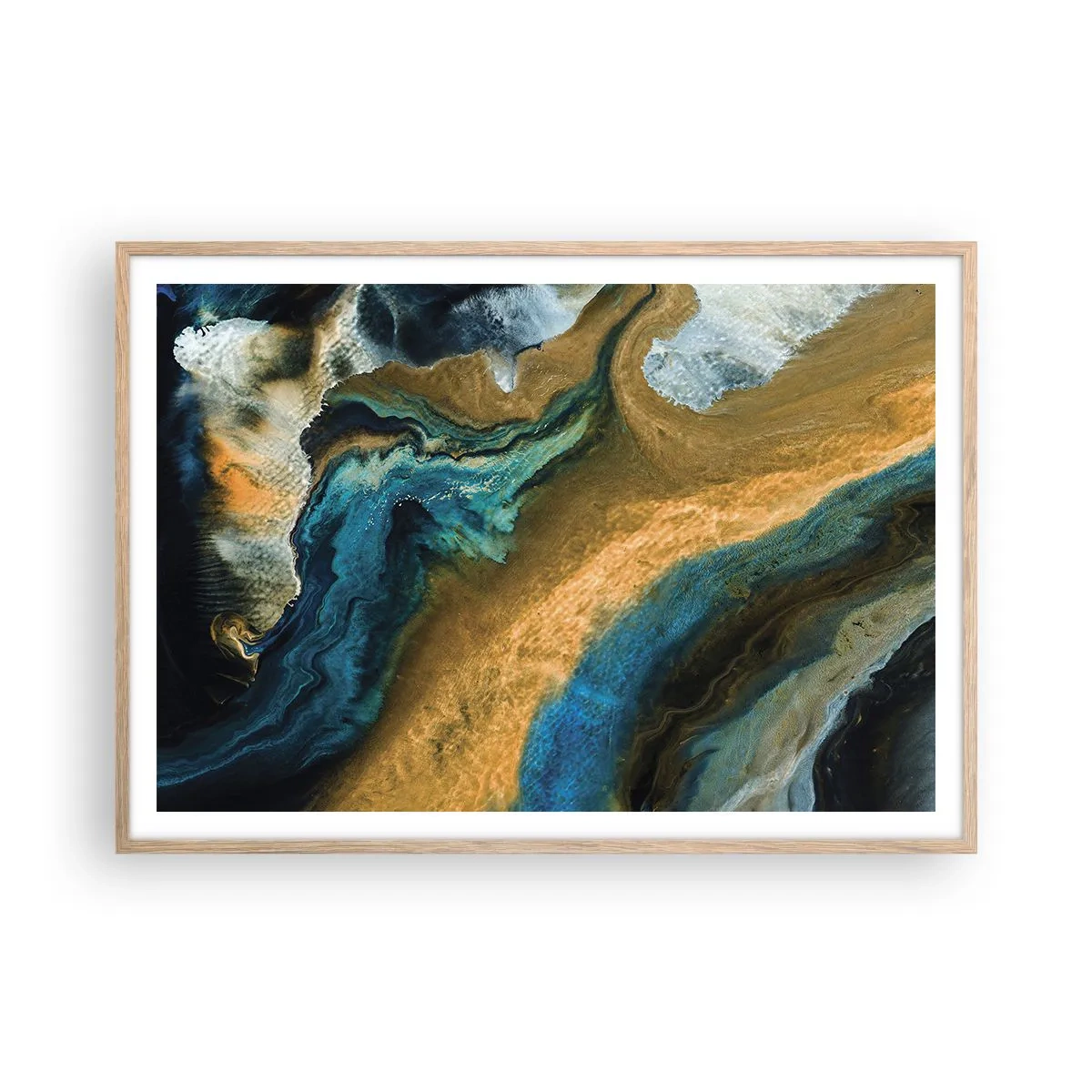 Plakát v rámu světlý dub - Modrá – žlutá – vzájemné vlivy - 100x70 cm