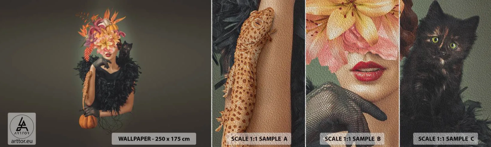 Vzor Fototapety Premium Sand - Kouzlo čarodějnice - Abstrakce, Žena, Květiny - 100x30 cm