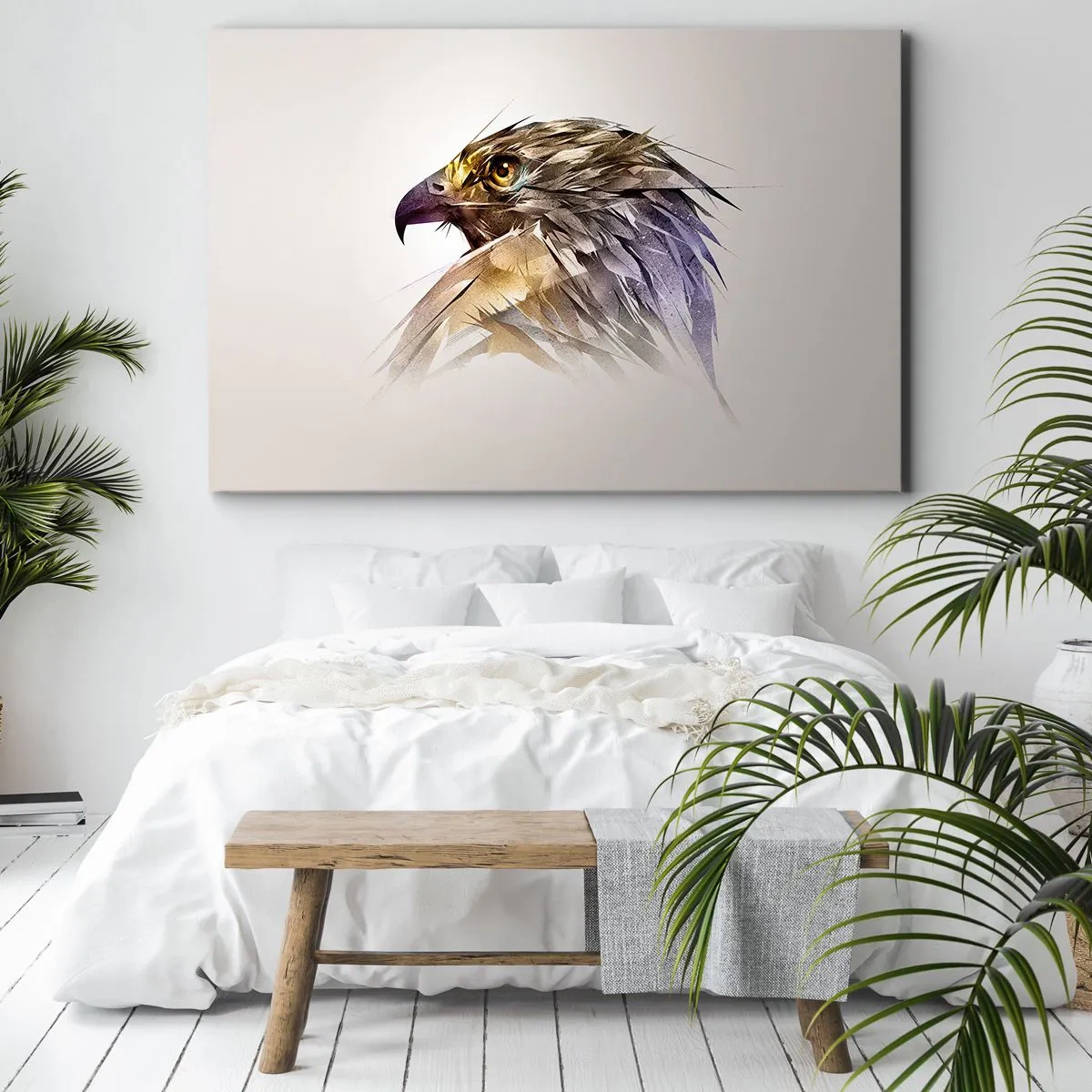 Obraz na plátně - Umělecký portrét orla v pastelových odstínech - 70x50cm - Portrét bojovníka - Moderní nástěnná dekorace do obývacího pokoje a ložnice ARTTOR