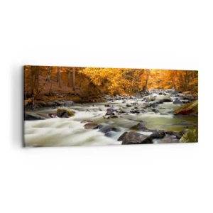 Obraz na plátně - Potok ve zlatém lese - 120x50 cm