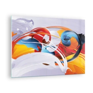 Obraz na skle - Abstraktní kompozice barevných tvarů a čar. - 70x50cm - Tanec živlů - Moderní nástěnná dekorace do obývacího pokoje a ložnice ARTTOR