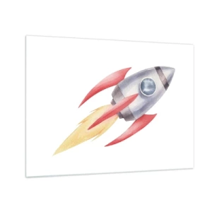 Obraz na skle - Barevná raketa letící vesmírem - 70x50cm - Výš, rychleji, dál - Moderní nástěnná dekorace do obývacího pokoje a ložnice ARTTOR