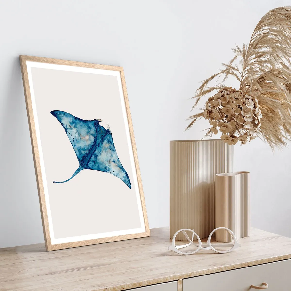 Plakát v rámu světlý dub - Život v modři - 50x70 cm