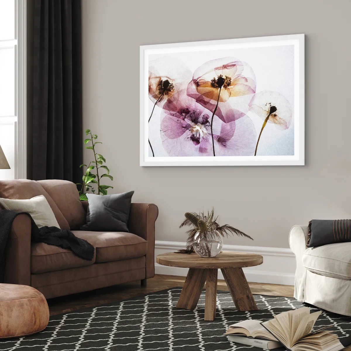 Plakát v bílém rámu - Průhledné těla květin - 91x61 cm