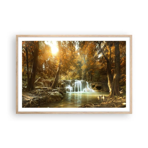 Plakát v rámu světlý dub - Parkový vodopád - 91x61 cm
