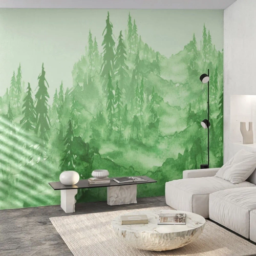 Fototapeta Premium Sand - Rozmazaný zelenou mlhou - Les, Grafika, Krajina - 100x70 cm