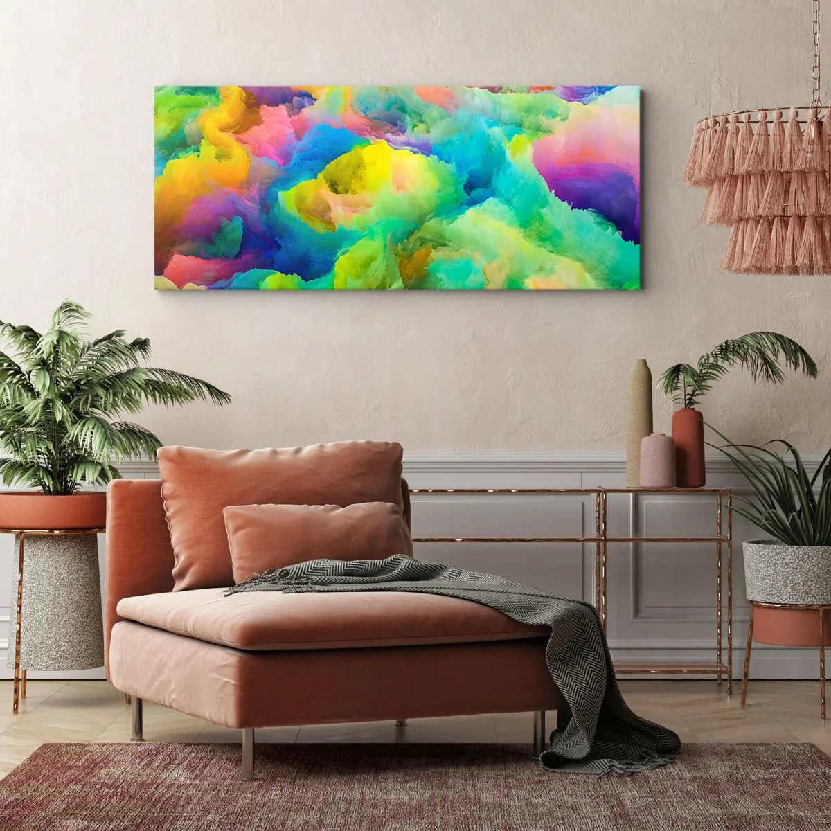 Obraz na plátně - Duhové chmýří - 90x30 cm