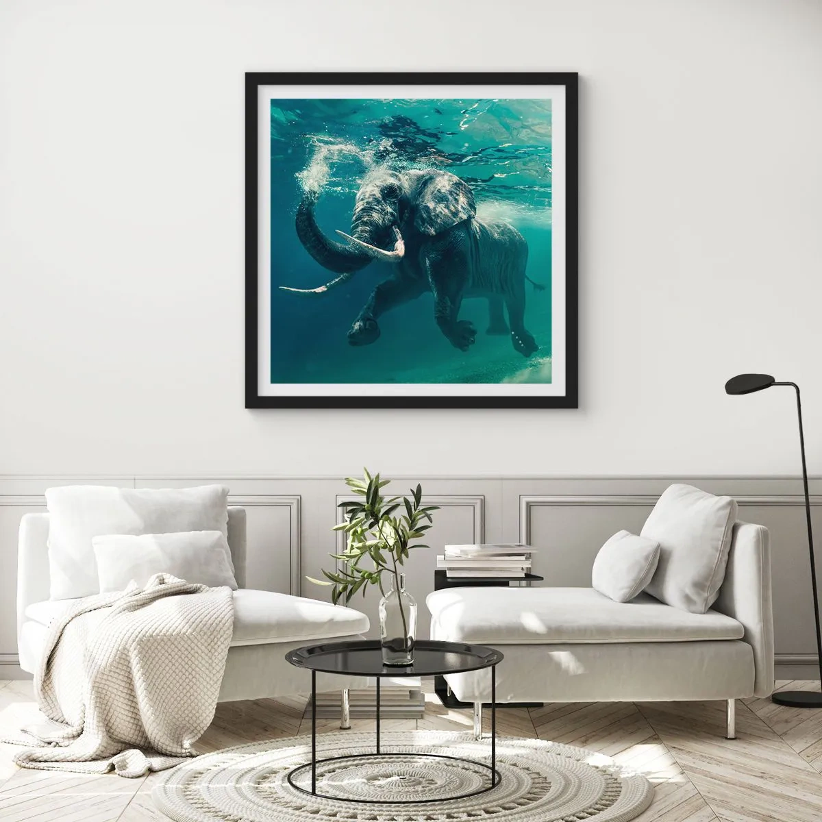 Plakát v černém rámu - Všichni rádi plavou - 60x60 cm