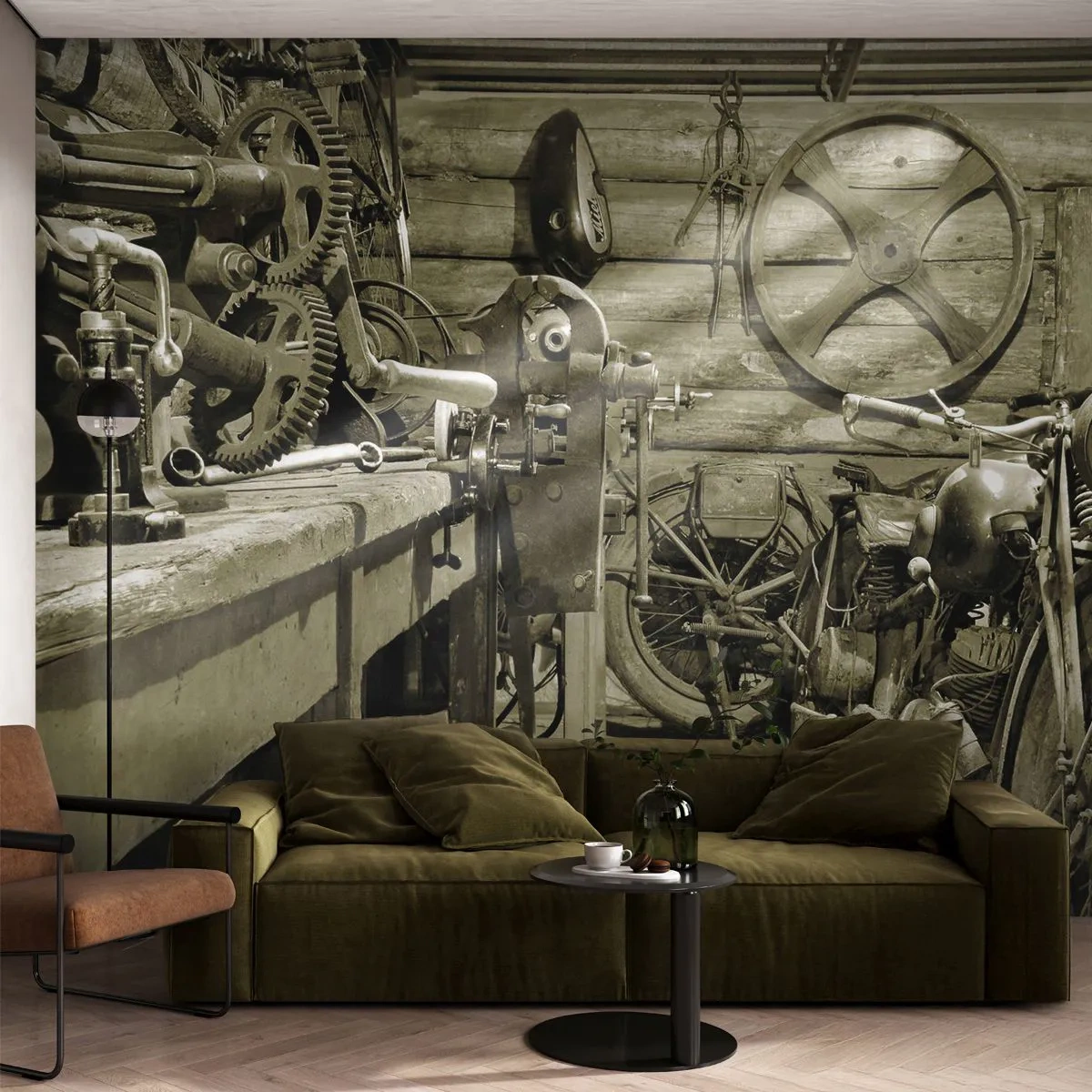 Fototapeta Samolepicí Deluxe Sticker - V kůlně strýce Vládi - Motorka, Autoservis, Vinobraní - 250x175 cm