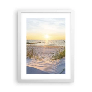 Plakát v bílém rámu - Šumění moře, zpěv ptáků, divoká pláž uprostřed trávy… - 30x40 cm
