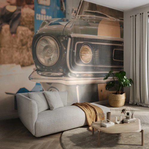 Fototapeta Samolepicí Deluxe Sticker - Setkání s legendou - Auto, Automobilový průmysl, Stará škola - 350x256 cm