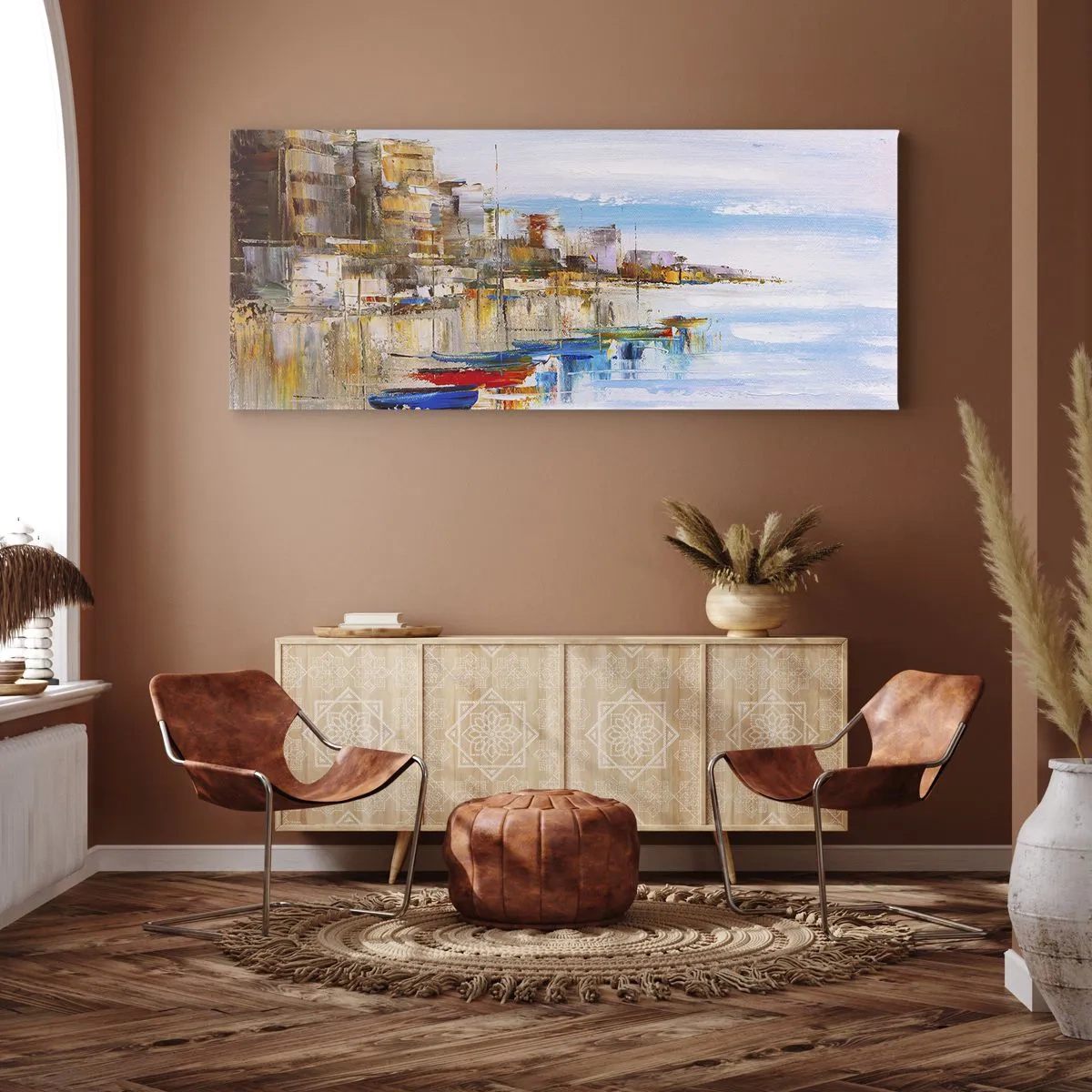 Obraz na plátně - Vícebarevný městský přístav - 100x40 cm