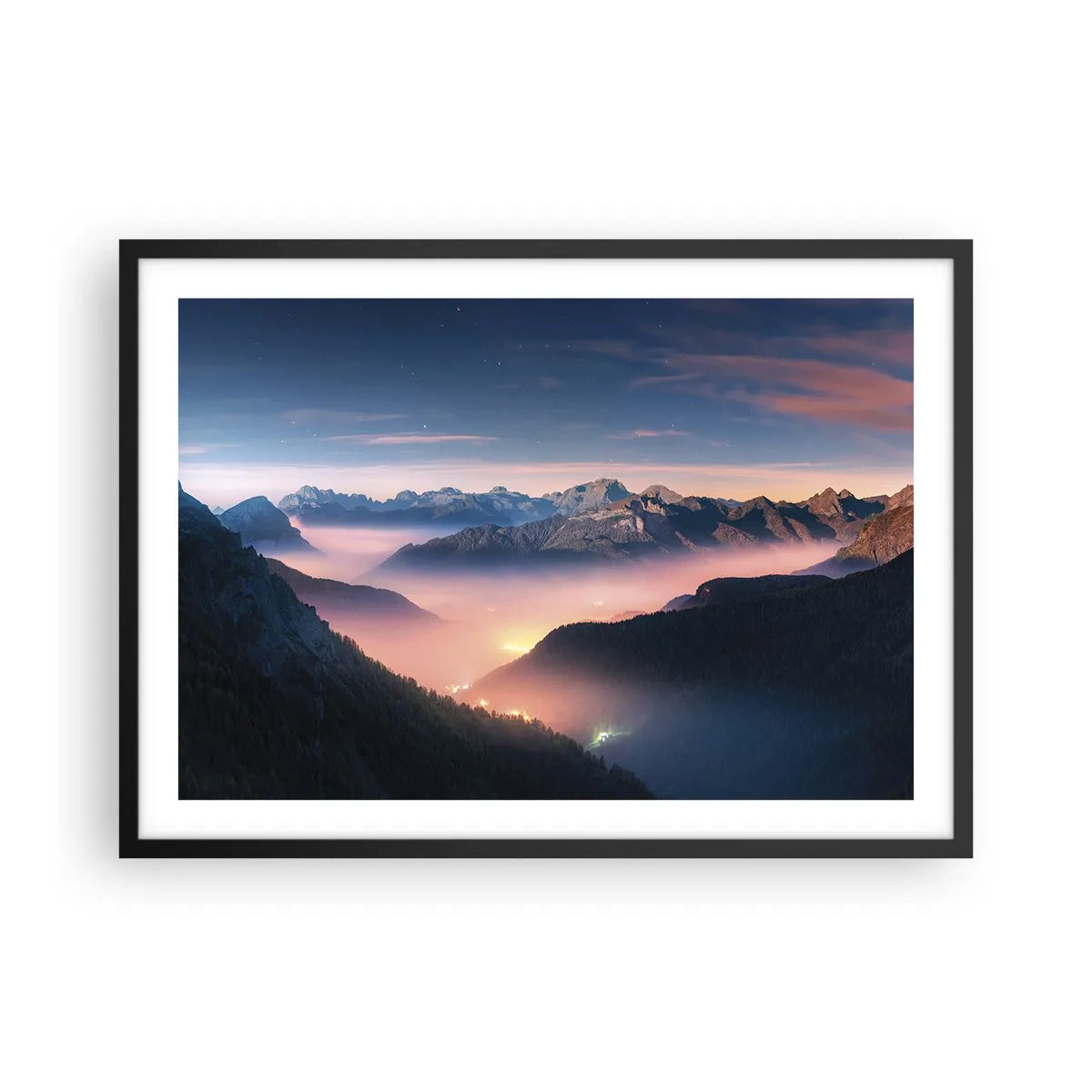 Plakát v černém rámu - Světlo v údolích - 70x50 cm