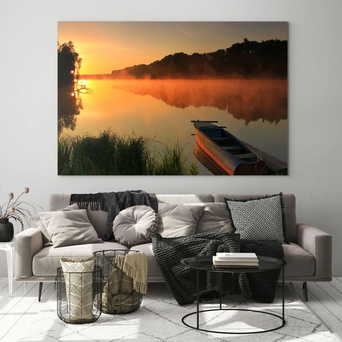 Obraz na skle - Východ slunce u vody jako povrch zrcadla - 120x80 cm