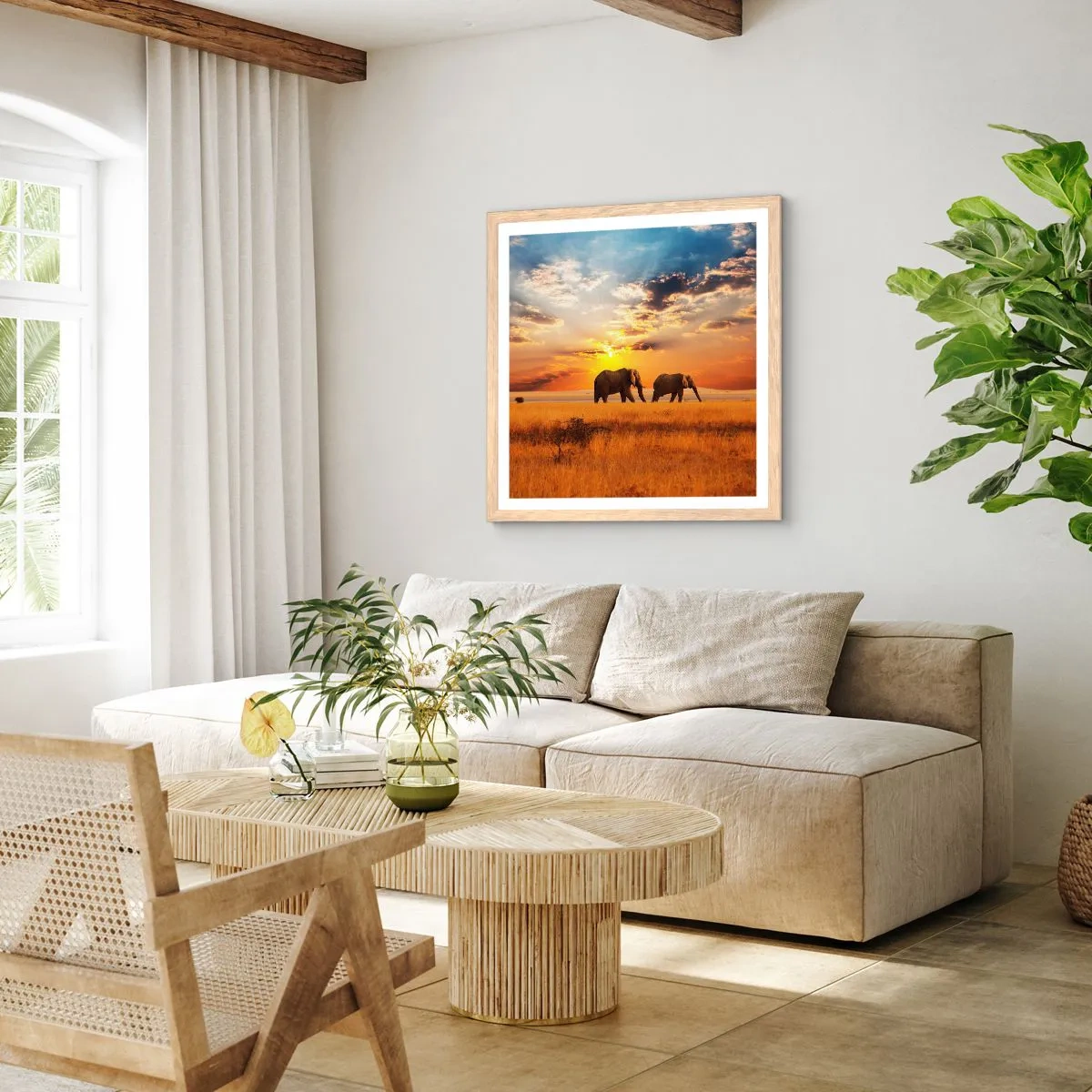 Plakát v rámu světlý dub - Rodinná procházka - 40x40 cm