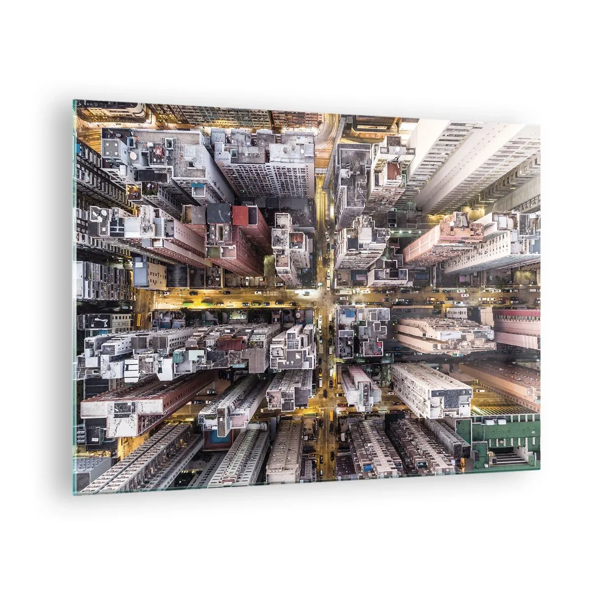 Obraz na skle - Pohled na metropoli z ptačí perspektivy - 70x50cm - Pozdrav z Hongkongu - Moderní nástěnná dekorace do obývacího pokoje a ložnice ARTTOR