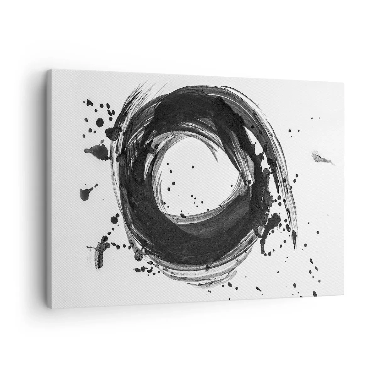 Obraz na plátně - Černá abstrakce ve tvaru kruhu na bílém pozadí - 70x50cm - Vír tvoření - Moderní nástěnná dekorace do obývacího pokoje a ložnice ARTTOR