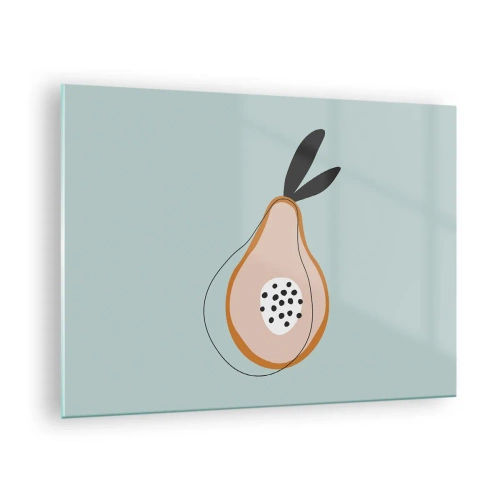 Obraz na skle - Abstraktní ilustrace hrušky v minimalistickém stylu - 70x50cm - Pronikání do podstaty věcí - Moderní nástěnná dekorace do obývacího pokoje a ložnice ARTTOR