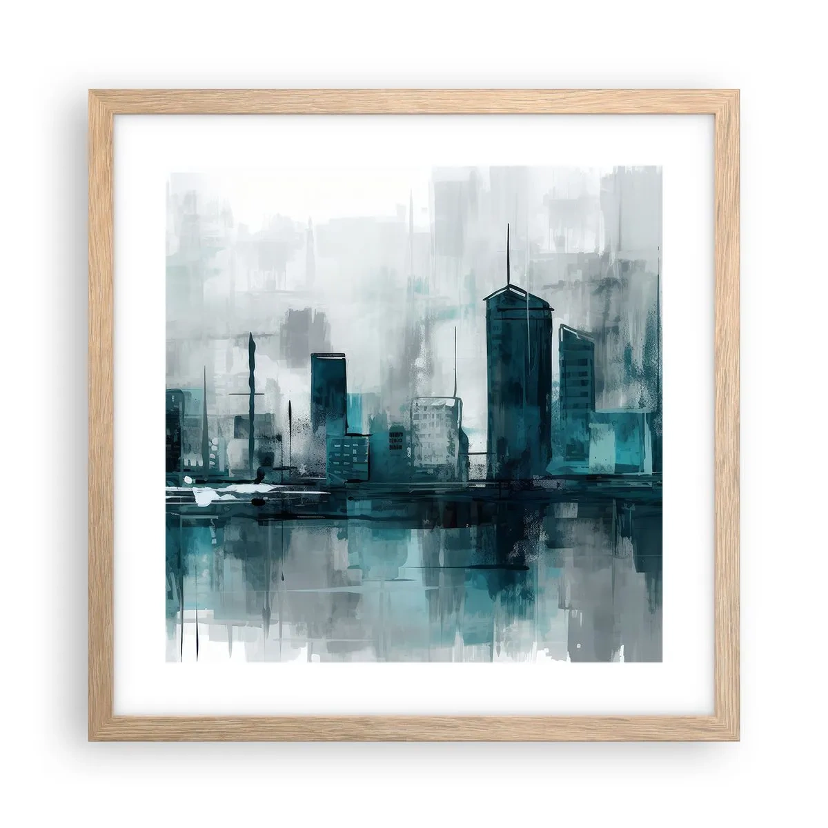 Plakát v rámu světlý dub - Město v barvě deště - 40x40 cm