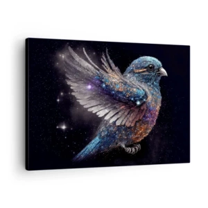 Obraz na plátně - Vrabec ve stylu vesmírného věku s diamantovým leskem - 70x50cm - Diamantový vrabec - Moderní nástěnná dekorace do obývacího pokoje a ložnice ARTTOR