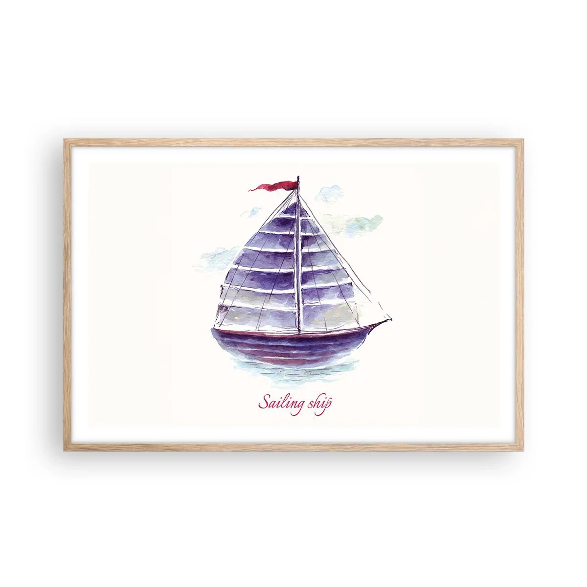 Plakát v rámu světlý dub - Napnuté plachty a klidná voda - 91x61 cm