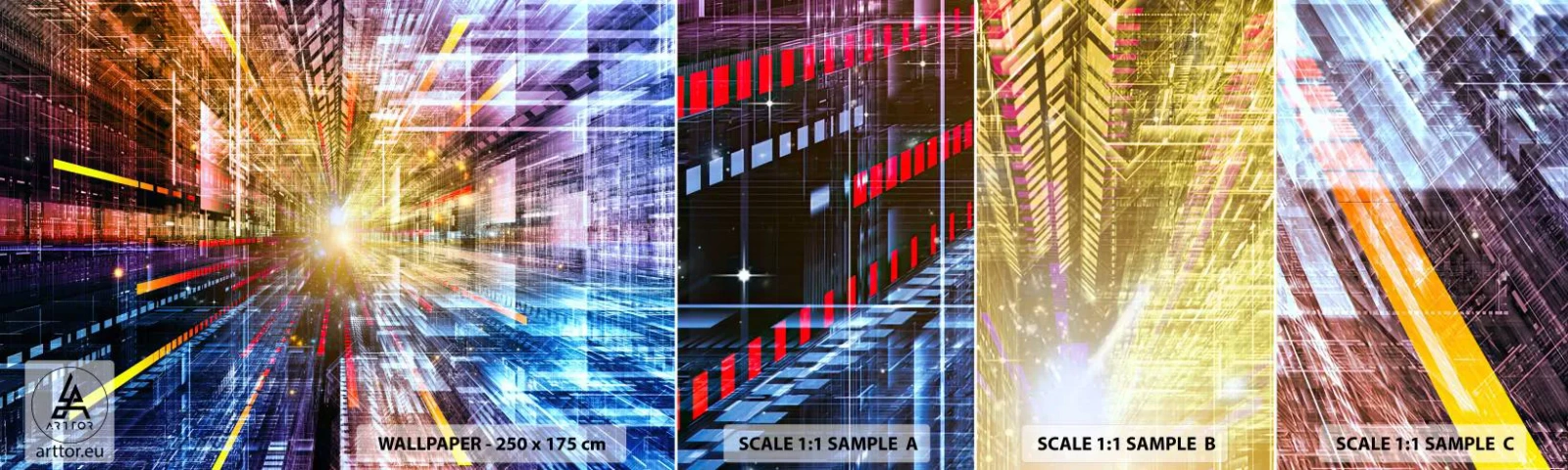 Vzor Fototapety Samolepicí Deluxe Sticker - Osvětlená chodba - Abstrakce, Grafika, 3D - 100x30 cm