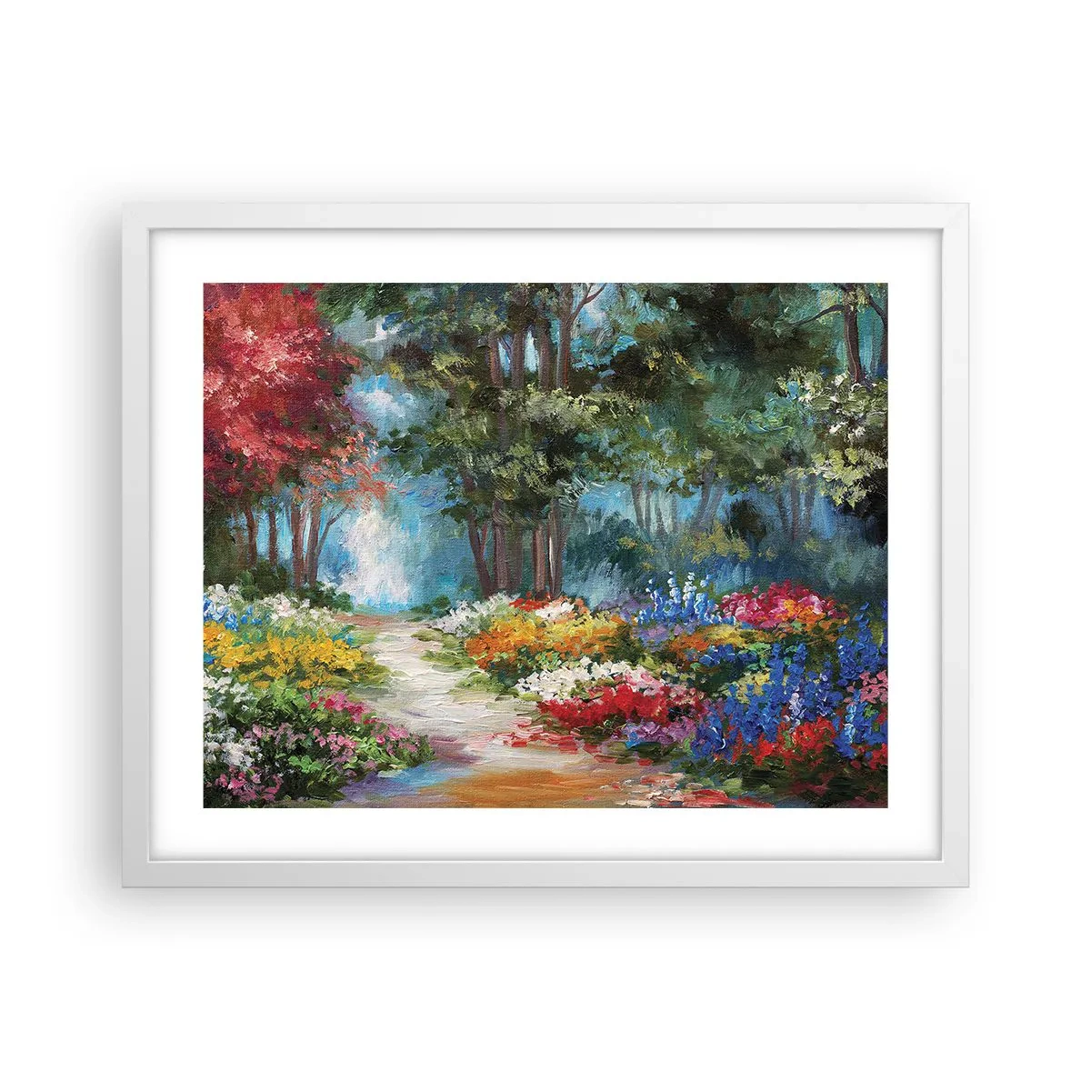 Plakát v bílém rámu - Lesní zahrada, květinový les - 50x40 cm