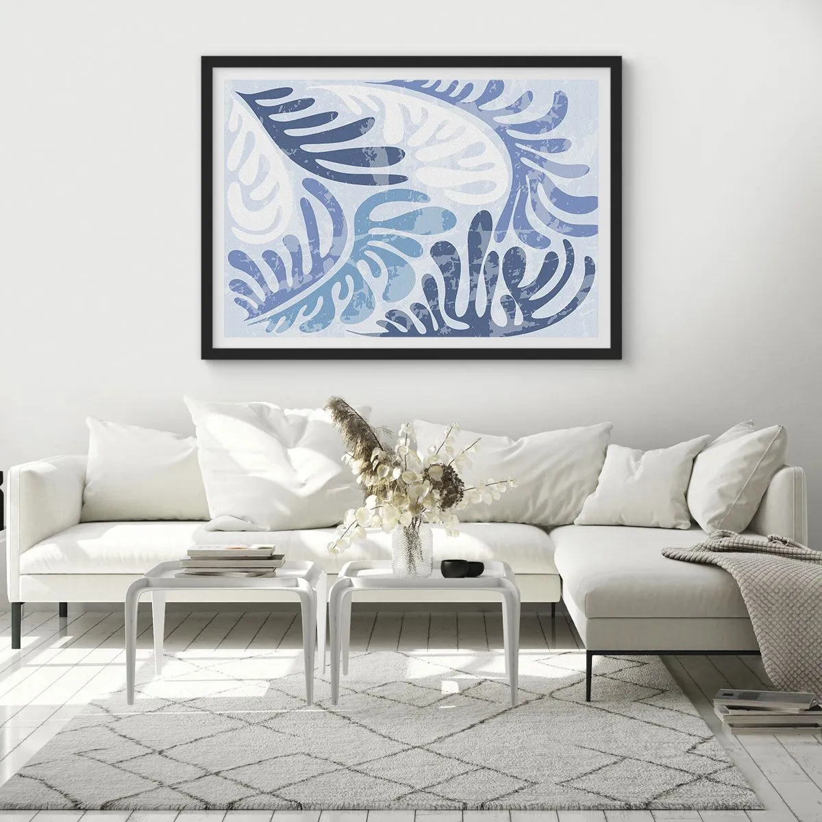 Plakát v černém rámu - Modré kapradí - 70x50 cm