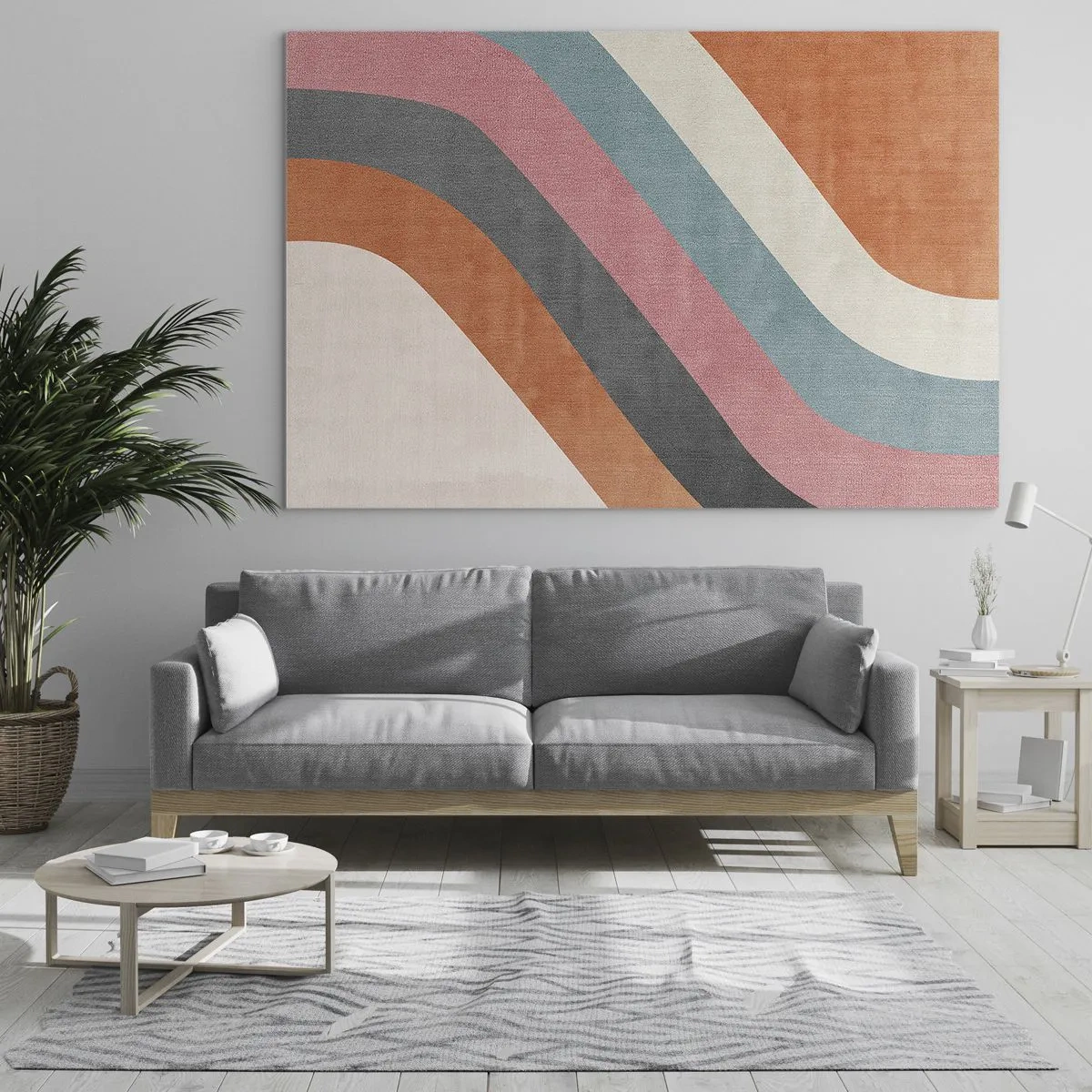 Obraz na skle - Barevné diagonální pruhy na světlém pozadí - 70x50cm - Diagonální kompozice – pohyb - Moderní nástěnná dekorace do obývacího pokoje a ložnice ARTTOR