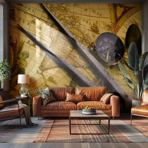 Fototapeta Premium Canvas - Kde jsou ty poklady? - Kompas, Mapa světa, Cestování - 100x70 cm