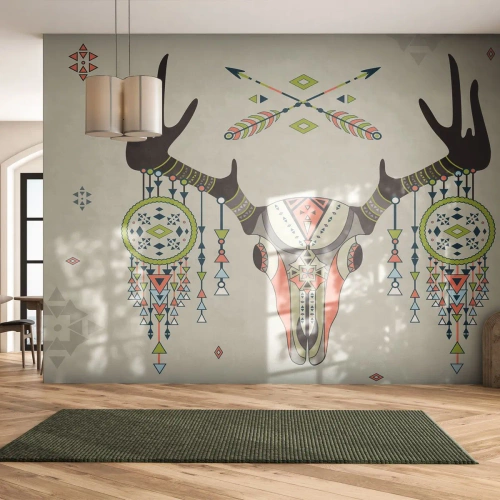 Fototapeta Premium Canvas - Trofej indiánského lovce - Abstrakce, Jelen, Boho - 100x70 cm