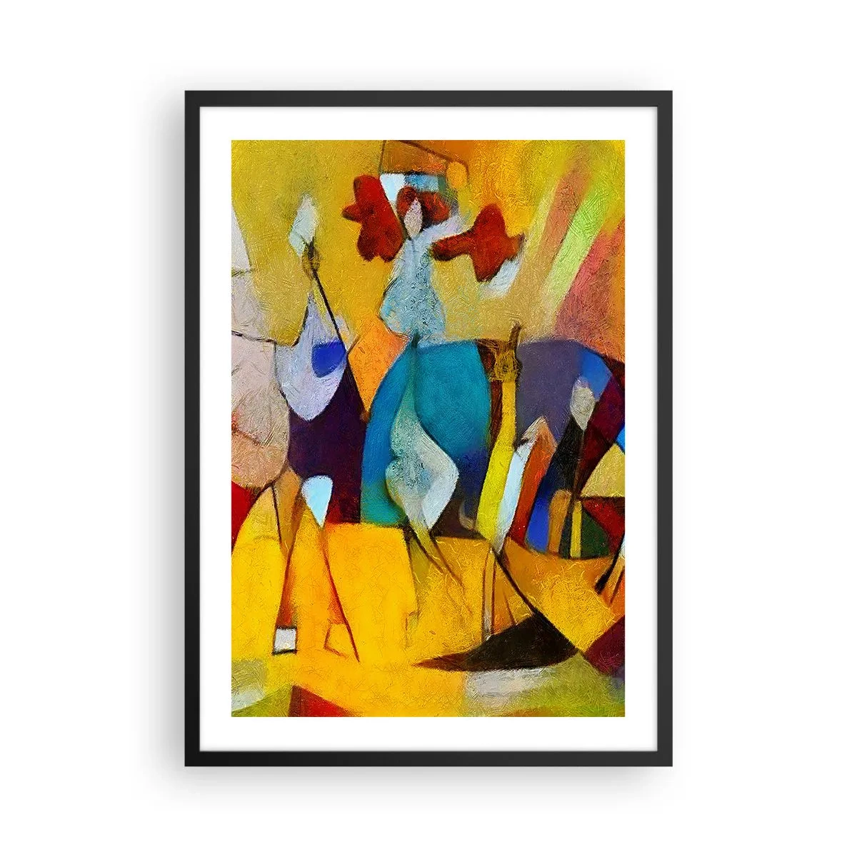 Plakát v černém rámu - Barevné postavy v abstraktním stylu - 50x70cm - Slunce - život - radost - Moderní nástěnná dekorace do obývacího pokoje a ložnice ARTTOR