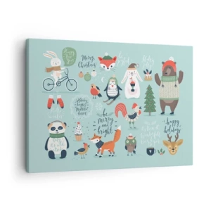 Obraz na plátně - Vánoční ilustrace zvířat v zimní atmosféře - 70x50cm - Ať jsou vždy Vánoce! - Moderní nástěnná dekorace do obývacího pokoje a ložnice ARTTOR