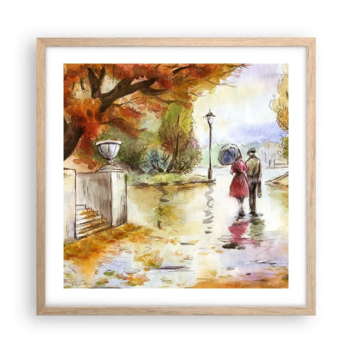 Plakát v rámu světlý dub - Romantický podzim v parku - 50x50 cm