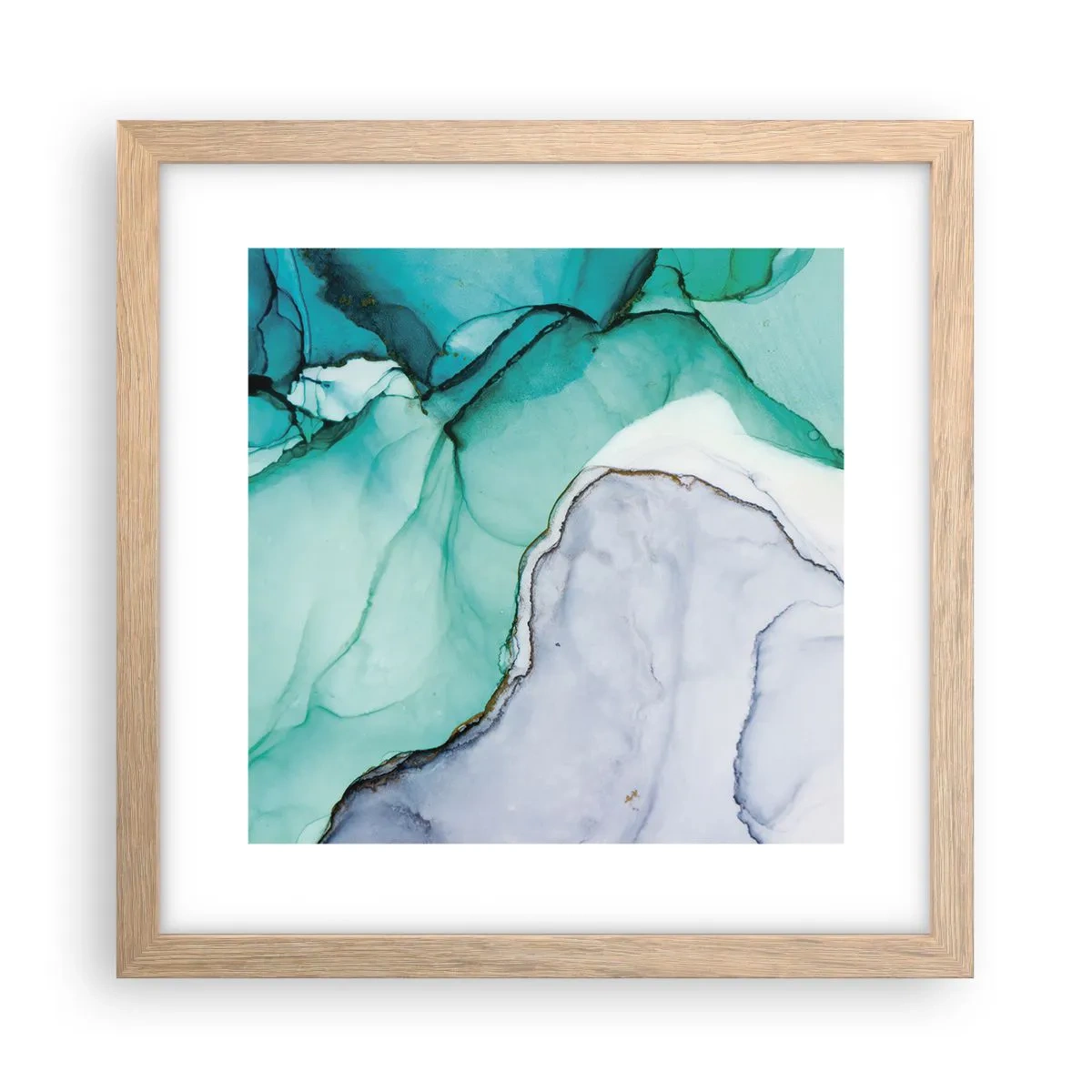 Plakát v rámu světlý dub - Studie v tyrkysové - 30x30 cm