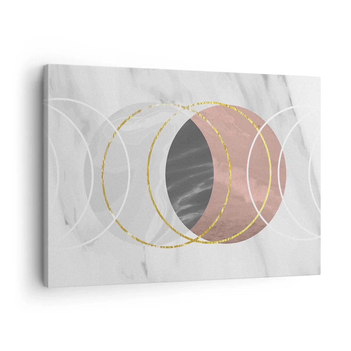 Obraz na plátně - Abstraktní geometrická kompozice s kruhy a kovovými detaily - 70x50cm - Hudba sfér - Moderní nástěnná dekorace do obývacího pokoje a ložnice ARTTOR