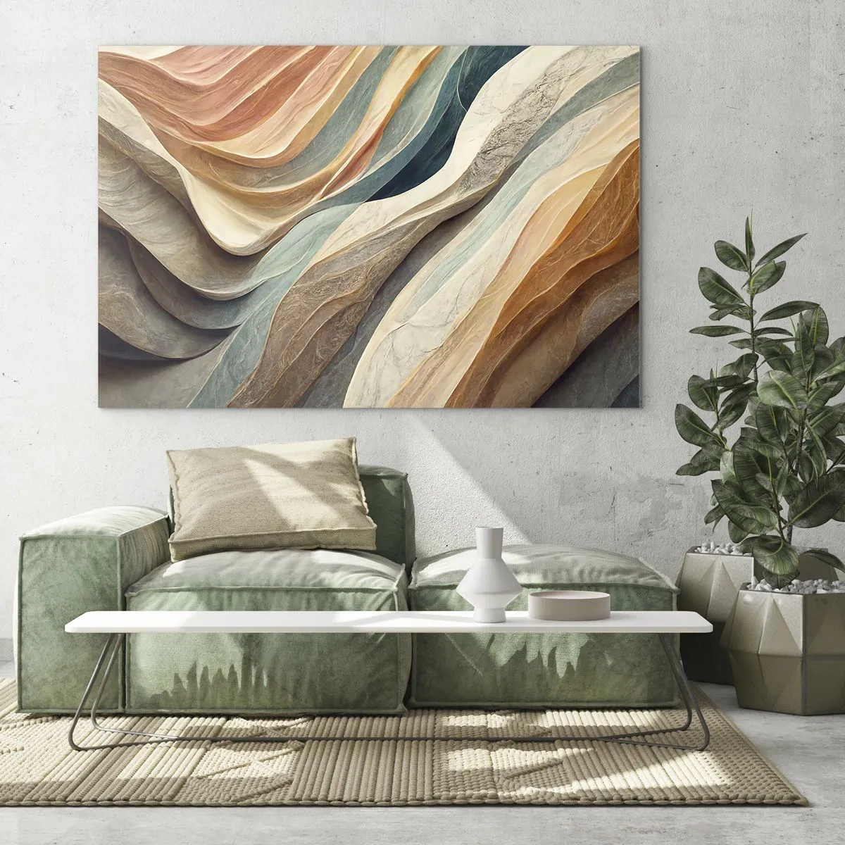 Obraz na skle - Barevné vrstvy připomínající skalní a písečné záhyby - 70x50cm - Okamžik před změnou - Moderní nástěnná dekorace do obývacího pokoje a ložnice ARTTOR