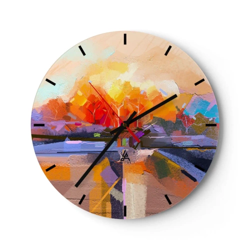 Nástěnné hodiny - Abstraktní krajina s jasnými a teplými barvami. - 30x30cm - Je podzim - Moderní nástěnná dekorace do obývacího pokoje, kuchyně a ložnice ARTTOR
